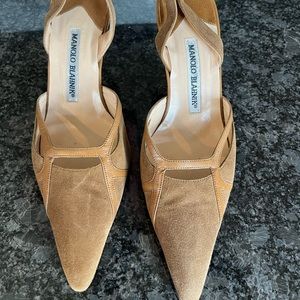 Manolo Blahnik tan suede heels